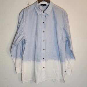 Lafayette 148 Blue Pinstripe Bleach Ombre Button Up Shirt, sz L